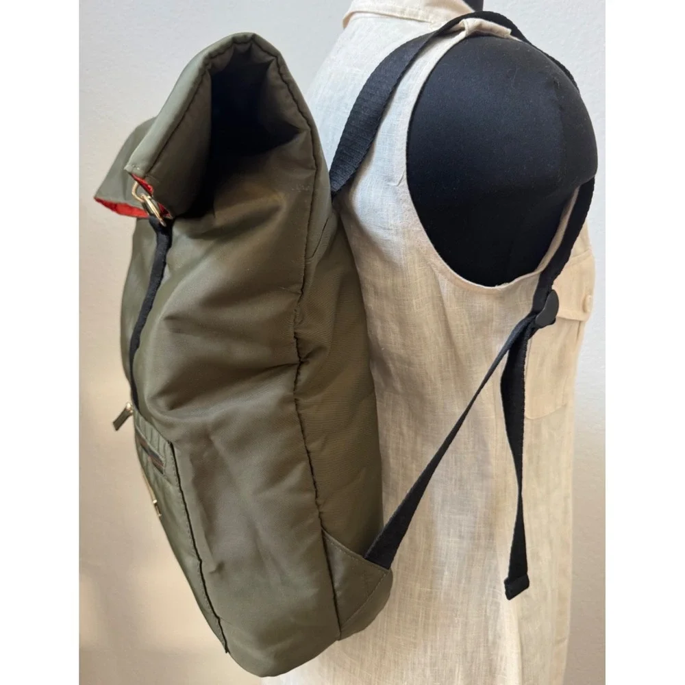 Jean Paul Gaultier Olive Green Black Roll-Top Backpack Orange Interior